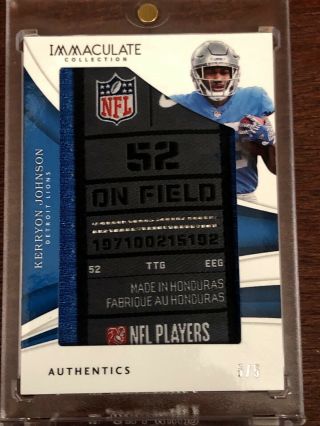 2018 Immaculate Numbers Kerryon Johnson Rc Rookie Jumbo Tag 1/1 5/5 Lions