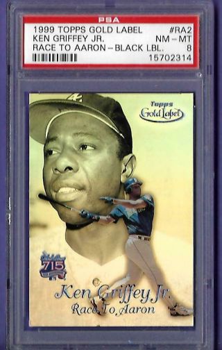 1999 Topps Baseball Card Gold Label Ra2 Ken Griffey Jr.  /hank Aaron Psa 8 Nm - Mt