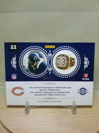 The Refrigerator ' 10 National Treasures William Perry Chicago Bears AUTO /50 3
