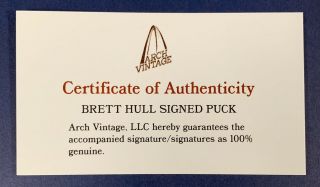 BRETT HULL SIGNED ST.  LOUIS BLUES HOCKEY PUCK NHL W/ & INSCRIPTION 3