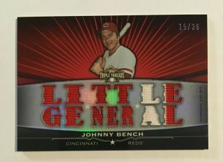 Johnny Bench Topps Triple Threads 15/36 Mvp 1970 & 72 Game Worn Jersey Card Sp