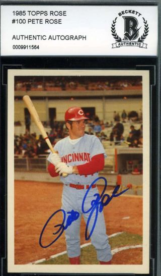 Pete Rose 1985 Topps 100 Hand Signed Bas Beckett Authentic Autograph