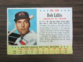 1963 Post 191 Bob Lillis Card (b67) Houston Colts 45s