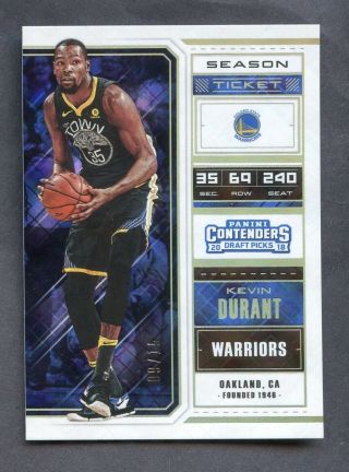 2018 Panini Contenders Season Ticket Kevin Durant Golden State Warriors 9/15