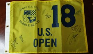 2000 U S Open Pebble Beach Flag Autographed By Steve Stricker,  Sergio Garcia,
