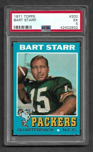 1971 Topps Football Bart Starr 200 Green Bay Packers Psa 5 Ex