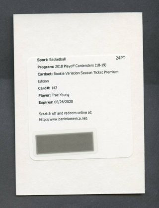 2018 - 19 Panini Contenders Season Ticket Trae Young Rc Auto Redemption Card