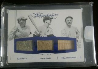 Babe Ruth/lou Gehrig/miller Huggins 2016 Panini Flawless Jersey Bat Patch /15 Sp