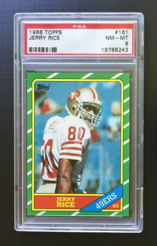 1986 Topps Jerry Rice Rookie 49ers 161 Psa 8 Nm - Mt " Goat "