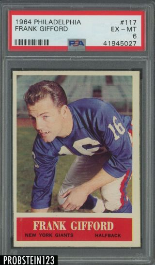 1964 Philadelphia Football 117 Frank Gifford York Giants Psa 6 Ex - Mt