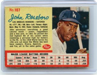 1962 Post Cereal 107 John Roseboro,  Los Angeles Dodgers,  Set Break,  070217