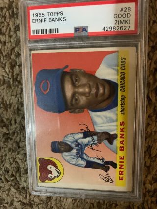 1955 Topps Ernie Banks Chicago Cubs 28 Baseball Card Psa 2