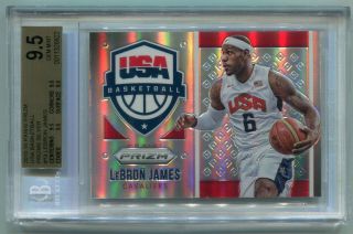 2015 - 16 Panini Prizm Usa Basketball Lebron James Silver Prizm 19 Bgs 9.  5
