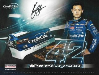 2018 Kyle Larson Credit One 42 Monster Engery Signed Autographed Postcard W/coa