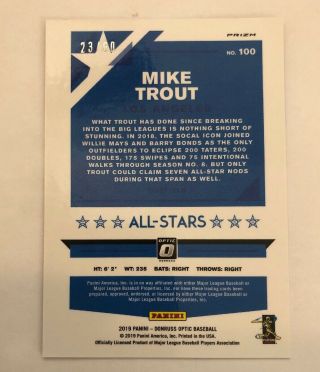 2019 Donruss Optic Mike Trout All Stars Red Prizm Refractor 23/60 Angels 2