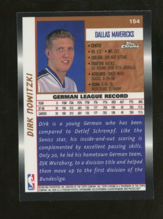 1998 - 99 Topps Chrome 154 Dirk Nowitzki Dallas Mavericks RC Rookie 2