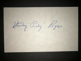 1938 Dodgers: Stanley " Packy " Rogers,  Signed 3x5 (jsc),  D.  1998
