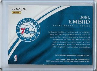 16 - 17 Immaculate Marks Of Greatness ON CARD AUTO JOEL EMBIID ' D /50 2