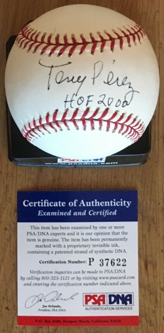 Tony Perez With Hof 2000 Licensed Psa/dna Signed Game Baseball In The Box