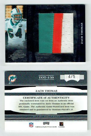 Zack Thomas 2006 Playoff Absolute Memorabilia Game Jersey Patch Card 4/5