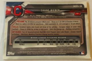2018 Bowman Chrome Shane Bieber Cleveland Indians Auto CY Young?? 2