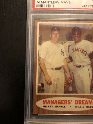 1962 Topps Managers’ Dream Mickey Mantle & Willie Mays 18 PSA 7 2