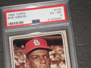 1968 Topps BOB GIBSON Baseball Card 100 PSA 6 EX - MT St.  Louis Cardinals 2