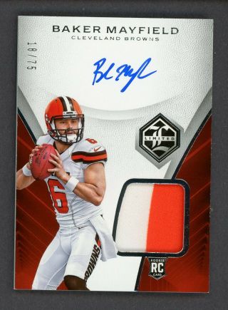 2018 Limited Baker Mayfield Browns Rpa Rc Rookie Patch Auto 18/75