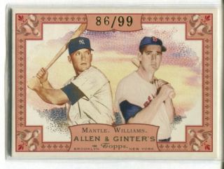 2006 Topps Allen & Ginter Mickey Mantle/ted Williams Rip Card 86/99 Ripped