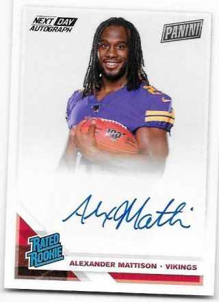 Alexander Mattison 2019 Panini Rated Rookie Next Day Signing On Card Auto Rc Sp