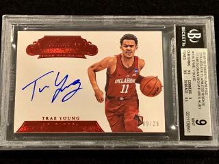 2018 - 19 Flawless Trae Young Ruby On Card Auto 9/25 - Bgs 9/10 Pop 1.  1/1 Bgs
