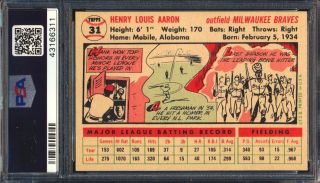 1956 Topps — Hank Aaron (White Back) 31 — PSA 6 2