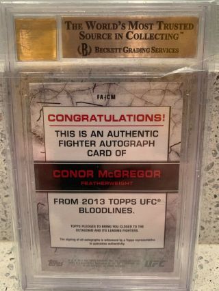 Conor McGregor 2013 Topps UFC Bloodlines Autograph - 1st Auto Rookie Card BGS 9.  5 2