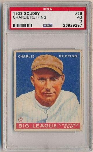 Red Ruffing (charlie) 1933 Goudey Gum 56 Graded Psa 3 Vg York Yankees Hof