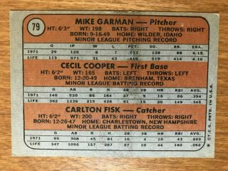 1972 Topps Set Break 79 C.  Fisk/C.  Cooper /M.  Garman Rookie Stars 2