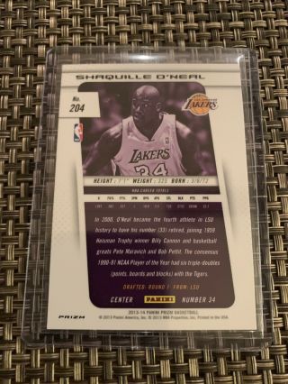 2013 - 14 Panini Prizm Shaquille O’Neal Silver Prizm Los Angeles Lakers 2