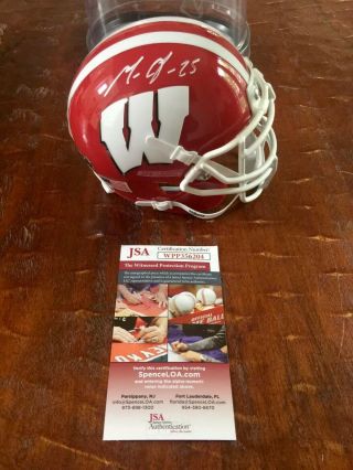 Melvin Gordon Signed Red Mini Helmet With Jsa Witnessed Cert Wisconsin Badgers