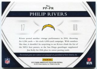 2015 Immaculate Philip Rivers Autograph Premium Jumbo 4 Color Patch Auto /49 2