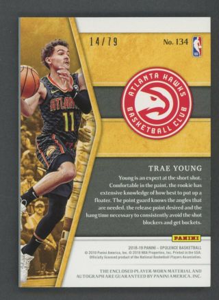 2018 - 19 Panini Opulence Trae Young Hawks RPA RC Rookie Patch AUTO /79 2