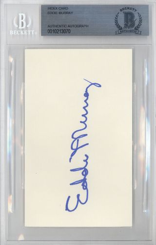 Eddie Murray Autographed Signed 3x5 Index Card Orioles,  Mets Beckett 10213070