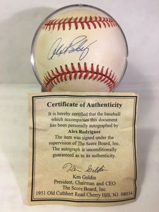 Alex Rodriguez Autographed Al Baseball Yankees,  Mariners Vintage Stained