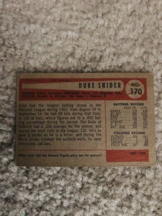 1954 Bowman Duke Snider Brooklyn Dodgers 170 Baseball Card 2