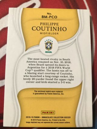 2018 - 19 Immaculate Soccer Boot Memorabilia Philippe Coutinho Match Worn 9/20 2