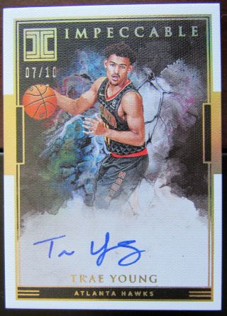 2018 - 19 Trae Young Impeccable Gold 7/10 Auto/autograph Rc Rookie Card