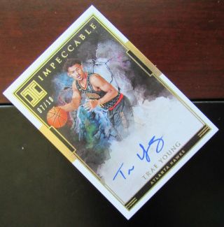 2018 - 19 TRAE YOUNG IMPECCABLE GOLD 7/10 AUTO/AUTOGRAPH RC ROOKIE CARD 3