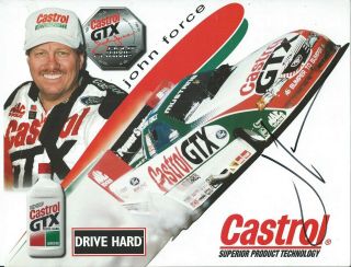 Signed 1999 John Force " Nhra Funny Car " Castrol Gtx Mustang Handout/postcard