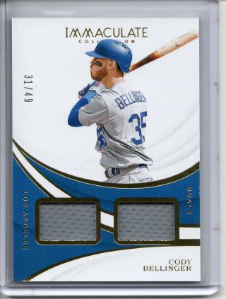 Cody Bellinger Jersey Patch /49 2019 Panini Immaculate Duals Gold Sp Dodgers