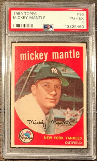 1959 Topps Mickey Mantle Psa 4 Vg - Ex 10.  York Yankees Baseball Card