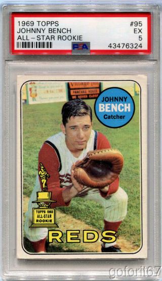 1969 Johnny Bench Topps Baseball Card 95 Psa 5 Ex,  Fresh Holder,