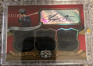 2009 Topps Triple Thread Chipper Jones 6pc Jersey Relic And Autograph 17/18